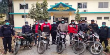 पश्चिम नवलपरासीमा ५ वटा चोरीका मोटरसाईकल सहित ५ जना पक्राउ